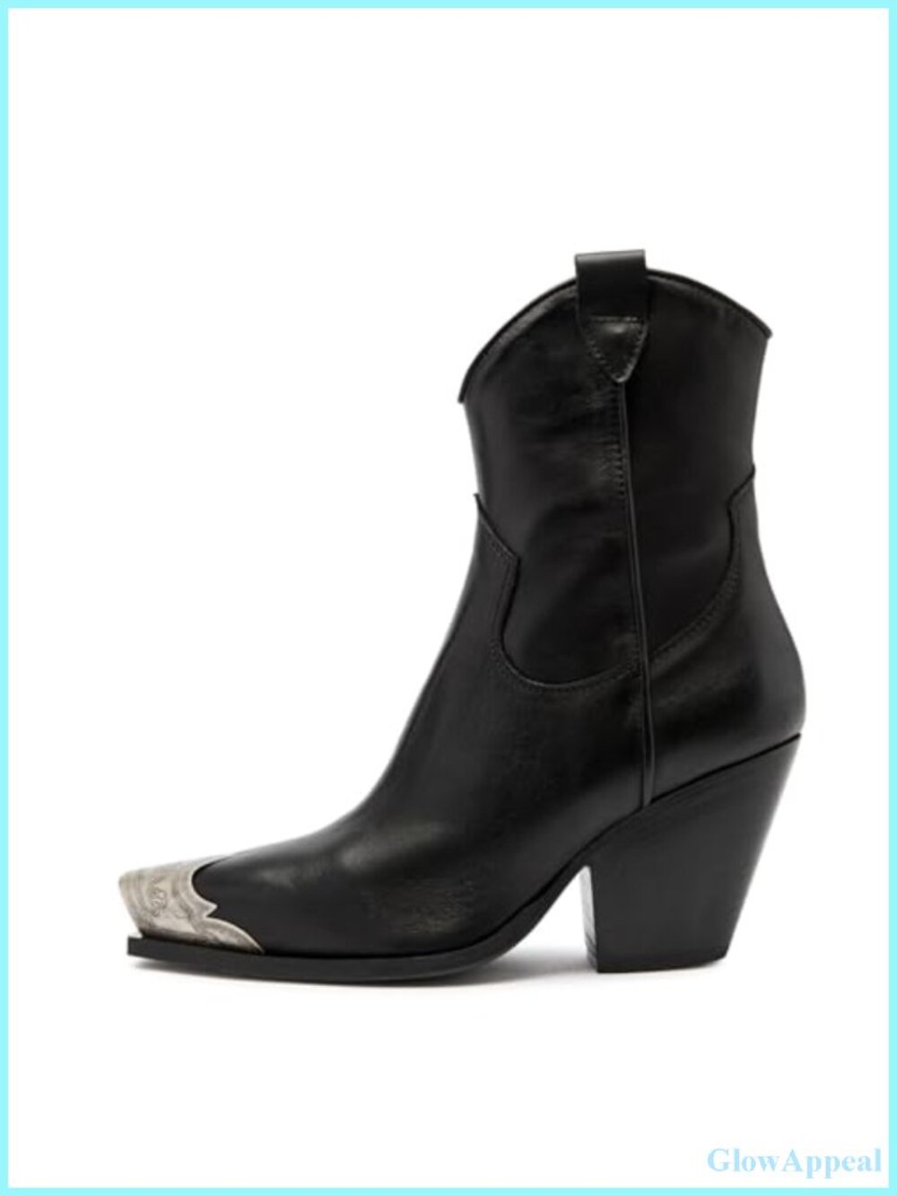 Faux Leather Cowboy Ankle Boots Snip Toe Block Heel Western Booties